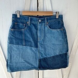 💋Anthropologie Levi's 90s Style Patchwork Everyday Denim Mini Skirt Sz 28 VTG